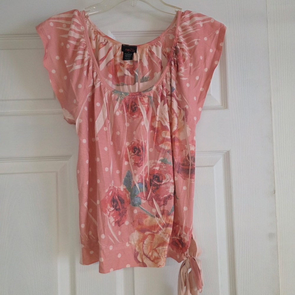 Rue21 Pink Floral Polka Dot Blouse